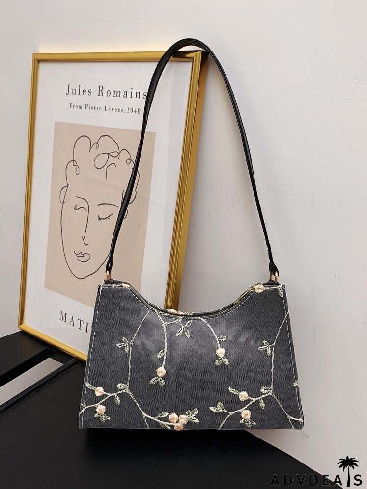 Floral Embroidered Shoulder Bag