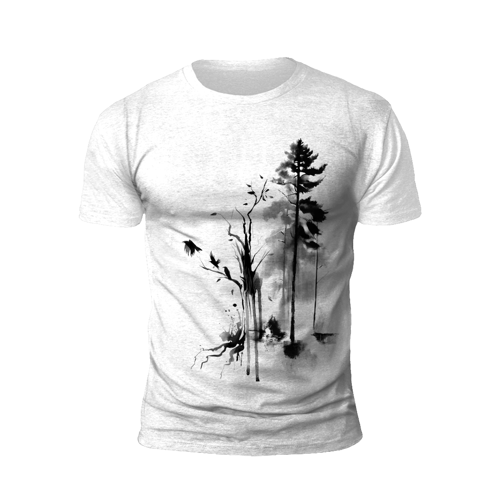 Ink Wash Forest: A Monochrome Oasis T-shirt