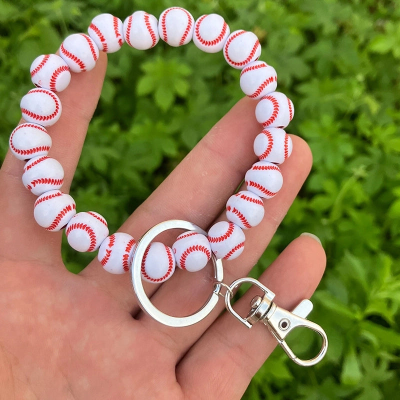 Vintage Style Minimalist Basketball Football Wood Beaded Unisex Bag Pendant Keychain