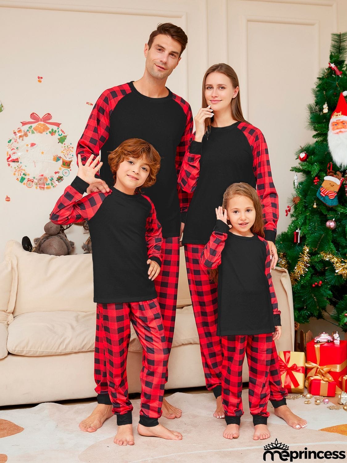 Full Size Raglan Sleeve Top and Plaid Pants Set