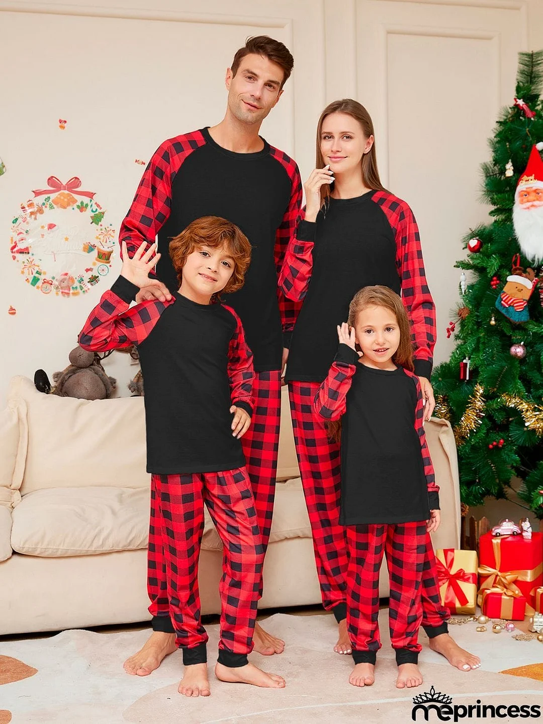 Full Size Raglan Sleeve Top and Plaid Pants Set