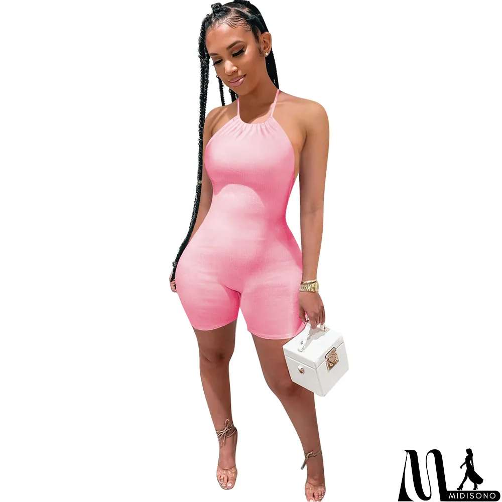 MidiSono - Women's Lace-Up Rib Backless Sexy Jumpsuit