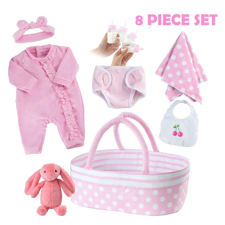 [Suitable for 12'' reborn doll][It's a Girl!] Adoption Reborn Baby Clothes Essentials-8pcs Accessories Gift Set 2023