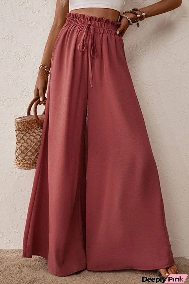 Smocked Paperbag Waist Wide Leg Pants