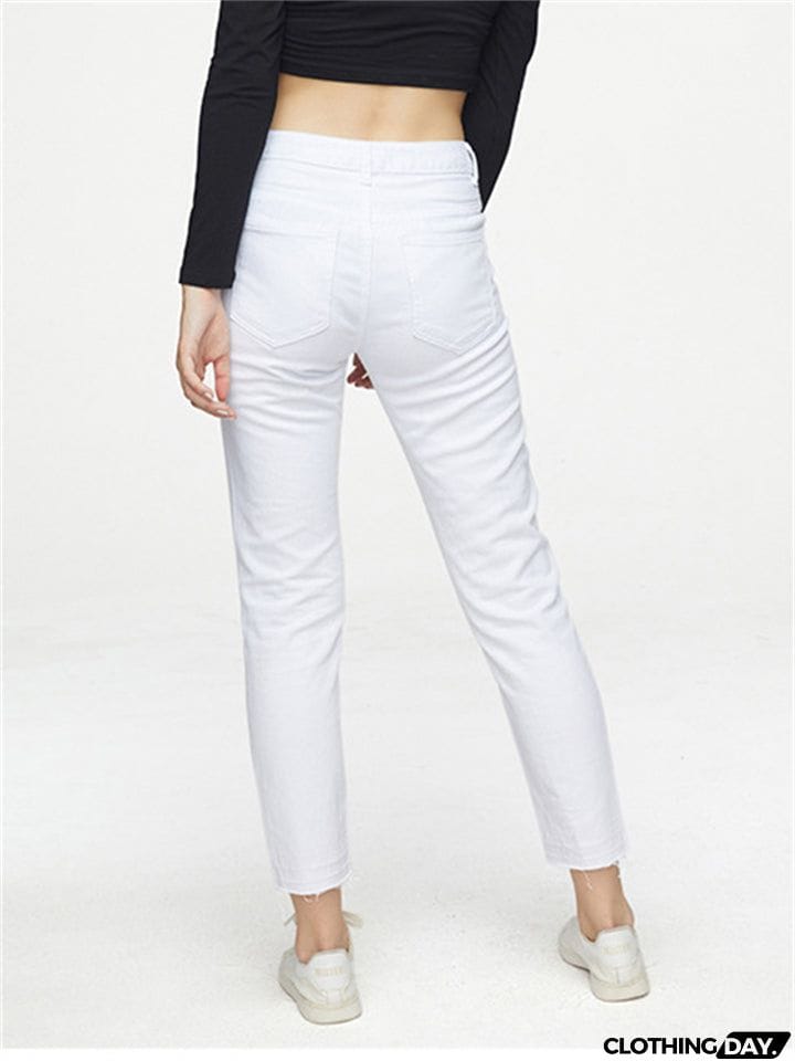 Punk Style Fashion Ripped Loose Women White Denim Jeans
