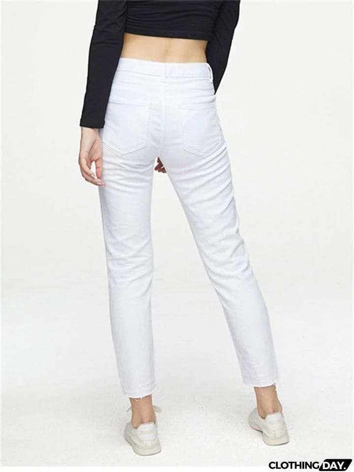 Punk Style Fashion Ripped Loose Women White Denim Jeans