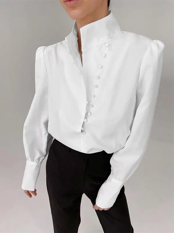 White Split Neck Textured Loose Blouse