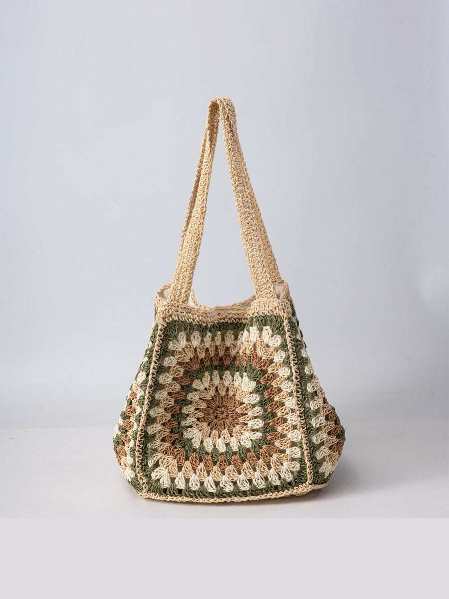 Women's One-Shoulder Magnetic Buckle Large-Capacity Woven Bag MDA0487H3I