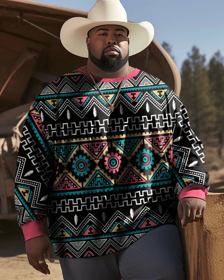Men's Plus Size Western Ethnic Gear Geometric Pattern Long Sleeve Sweatshirt