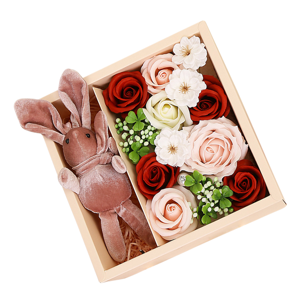 

6pcs Soap Flower Set Artificial Rose w/Animal Plush Doll for Valentine Day, Red, 501 Original