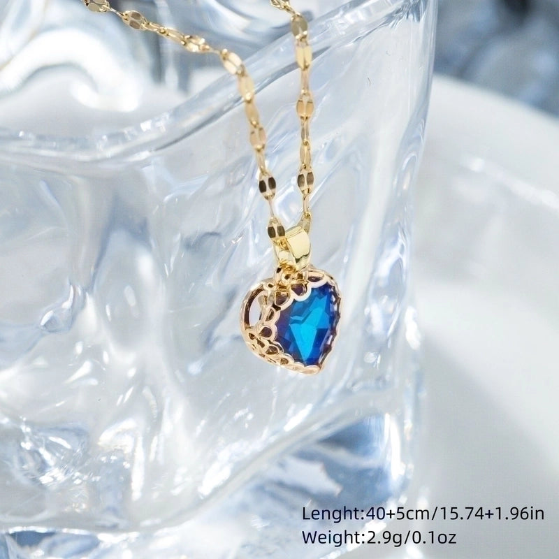 Elegant Streetwear Heart Shape Copper Inlay K Gold Plated Zircon Pendant Necklace