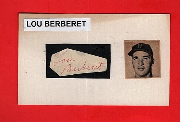 1956-58 LOU BERBERET-WASHINGTON SENATORS AUTOGRAPHED CUT ON 3X5 CARD W/Photo Poster painting