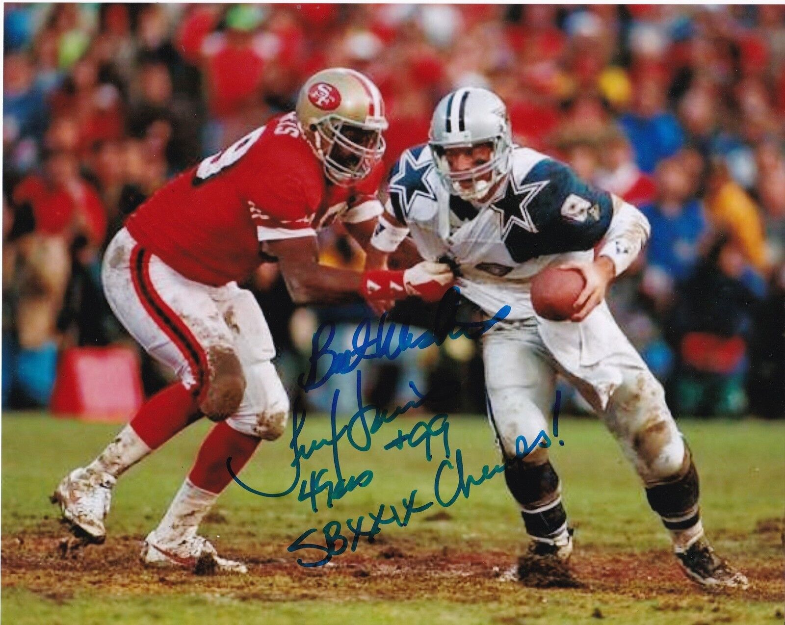 TIM HARRIS SAN FRANCISCO 49ERS SB XXIX CHAMPS ACTION SIGNED 8x10