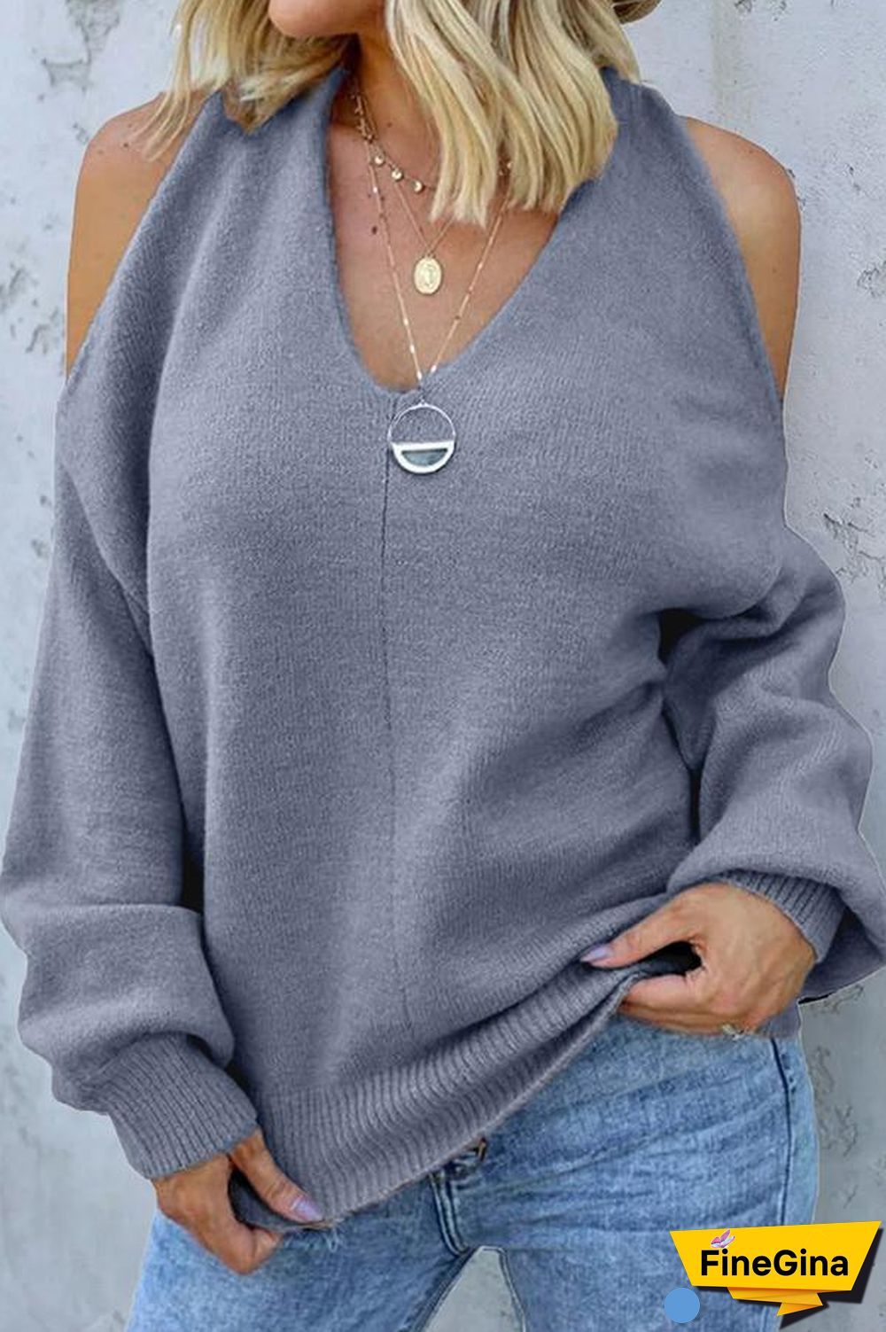 Off-the-shoulder Knitted Sweater P13693