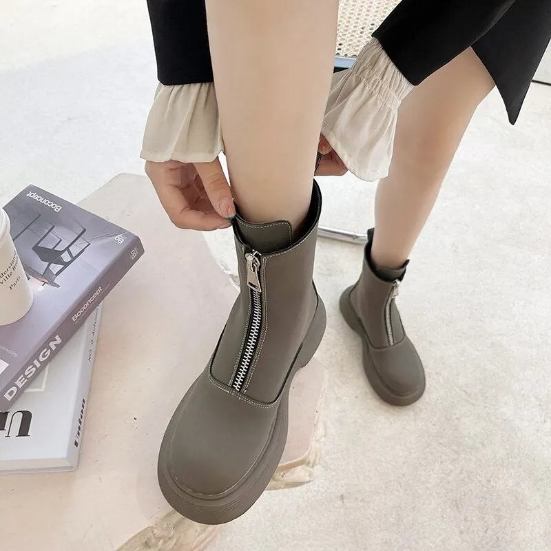 2021 Autumn Platform Martin Boots Thick Bottom Women Boots Black Gothic Shoes female Leather Punk Ankle Boots