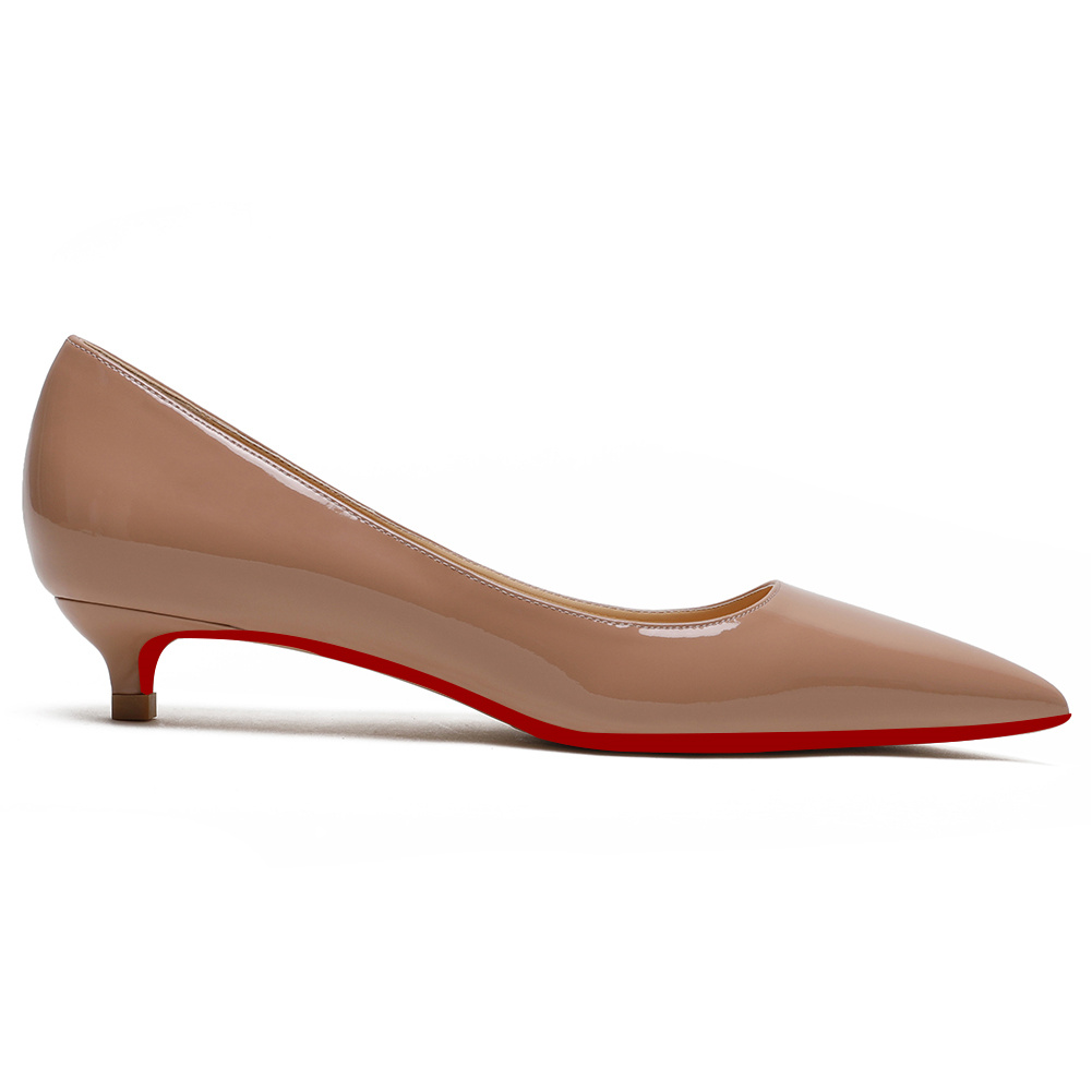30mm Pointed Toe Red Bottom Kitten Heels Slip On Daily Pumps for Women-MERUMOTE