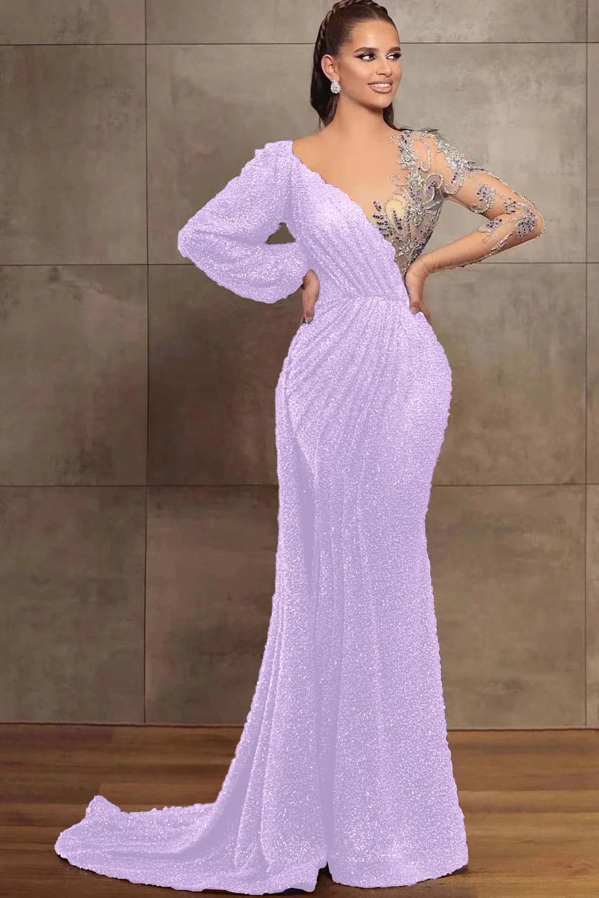 Hidais Amazing V Neck Long Sleeves Mermaid Evening Dress With Sequins 