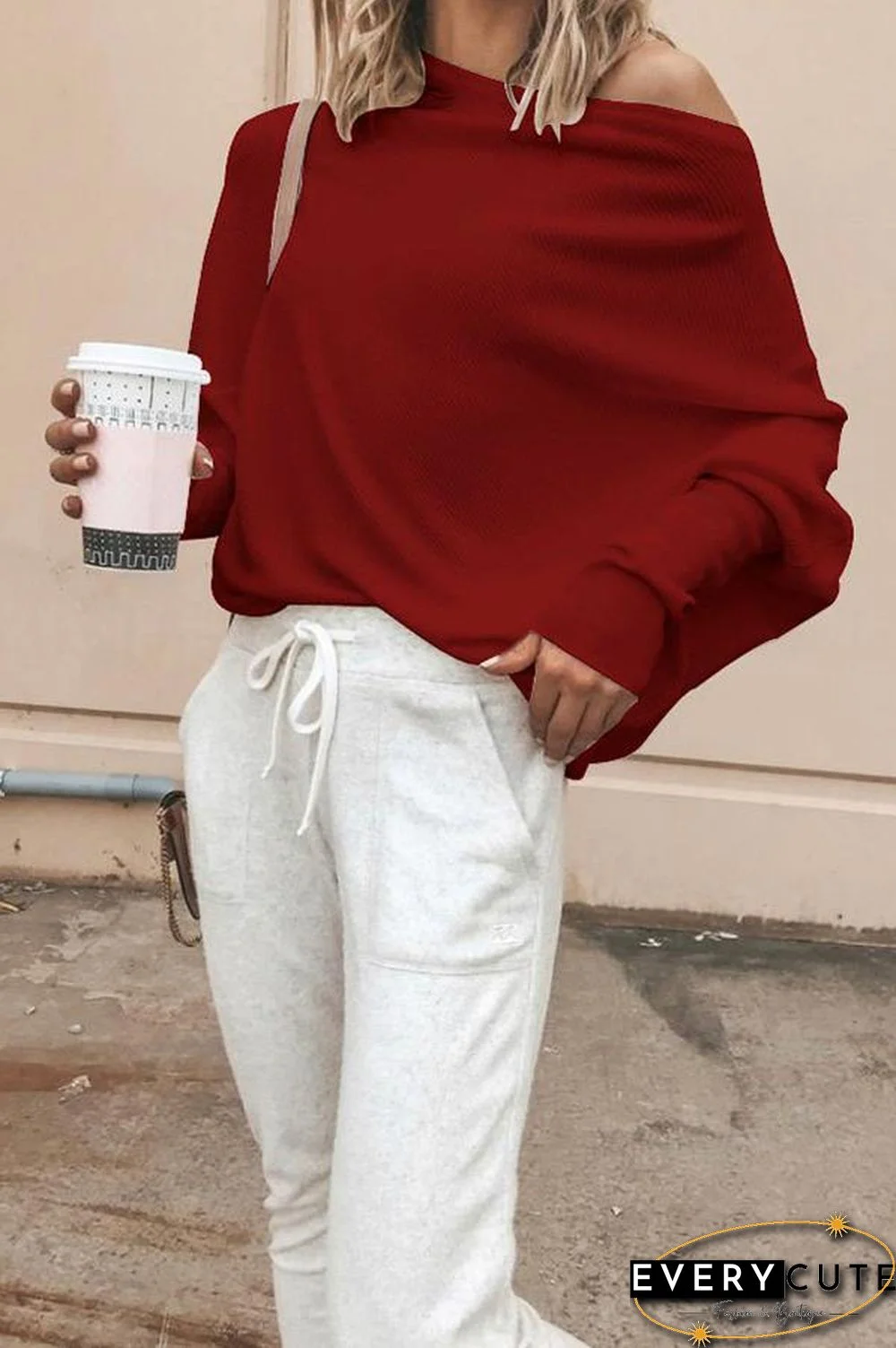 Solid Color Batwing Sleeve T-shirt P14942