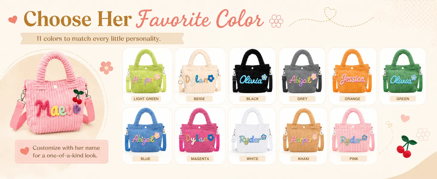 Personalized Kids Purse for Girls Custom Name Corduroy Toddler Crossbody Bag Kids Fanny Pack