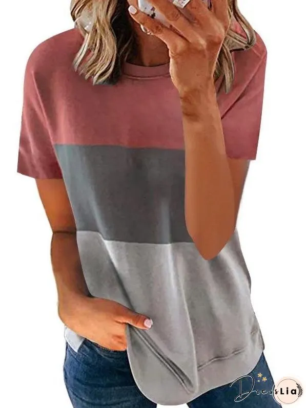 Contrast Color Crewneck T-shirt for Women
