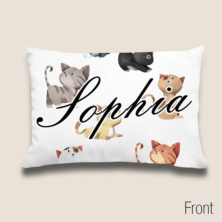 BlanketCute-Personalized Lovely Bedroom Cat Pillowcase with Your Kid's Name