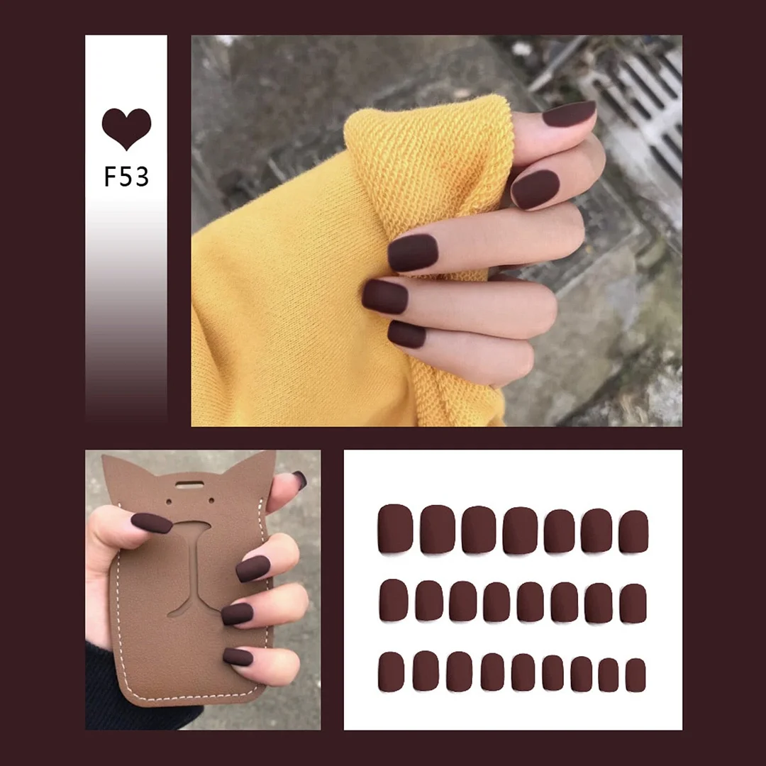 24pcs/box Full Cover fake Press on Nails Matte Yellow Pure Acrylic Frosted Ballerina acrylic for nails for Women free shipping-Nail Inspo