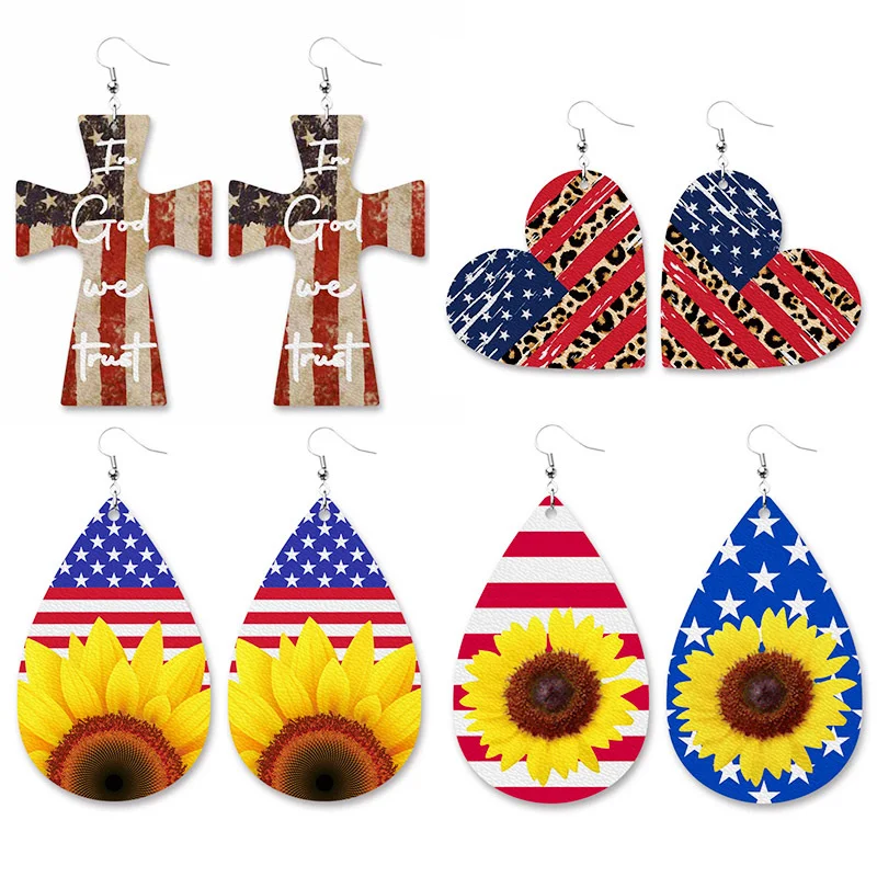 July 4 star stripe sunflower Earrings