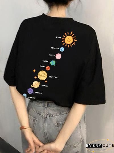 Vintage Short-Sleeved Sun Print Polo Shirt