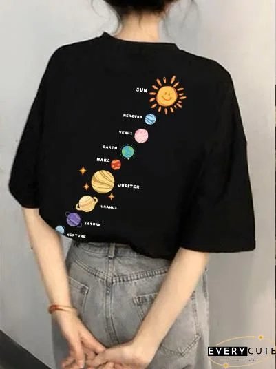 Vintage Short-Sleeved Sun Print Polo Shirt