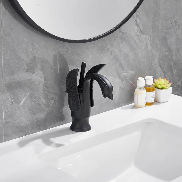 Swan Shape Single Handle One Hole Bathroom Vessel Sink Faucet Deck Mount Lavatory Sink Faucet