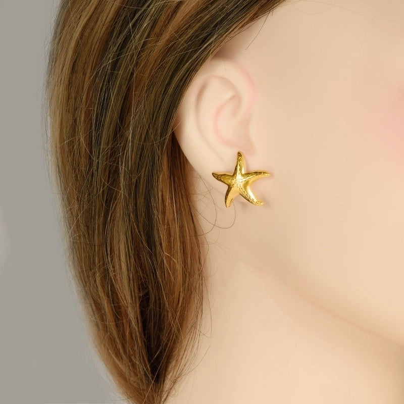 1 Pair IG Style Marine Style Starfish Plating 304 Stainless Steel Ear Studs
