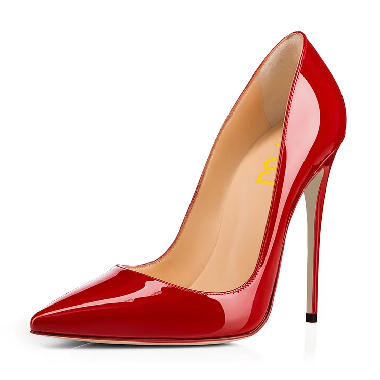 Red Patent Leather Stiletto Heel Pumps with Pointy Toe for Office Vdcoo
