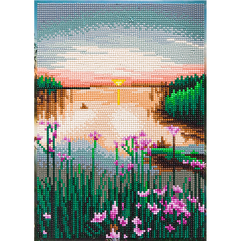 

25*30CM - Round Drill Diamond Painting - Sunset Lotus (with frame), 501 Original