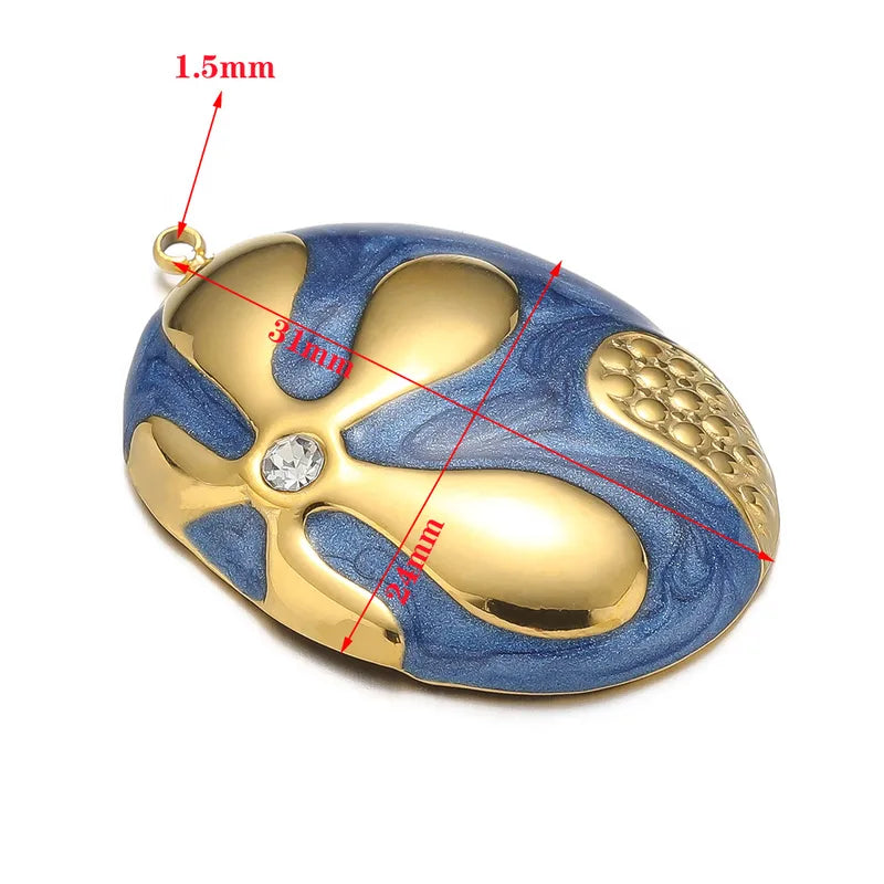 5 PCS/Package 31*24mm Hole 1~1.9mm 304 Stainless Steel Zircon Oval Pendant