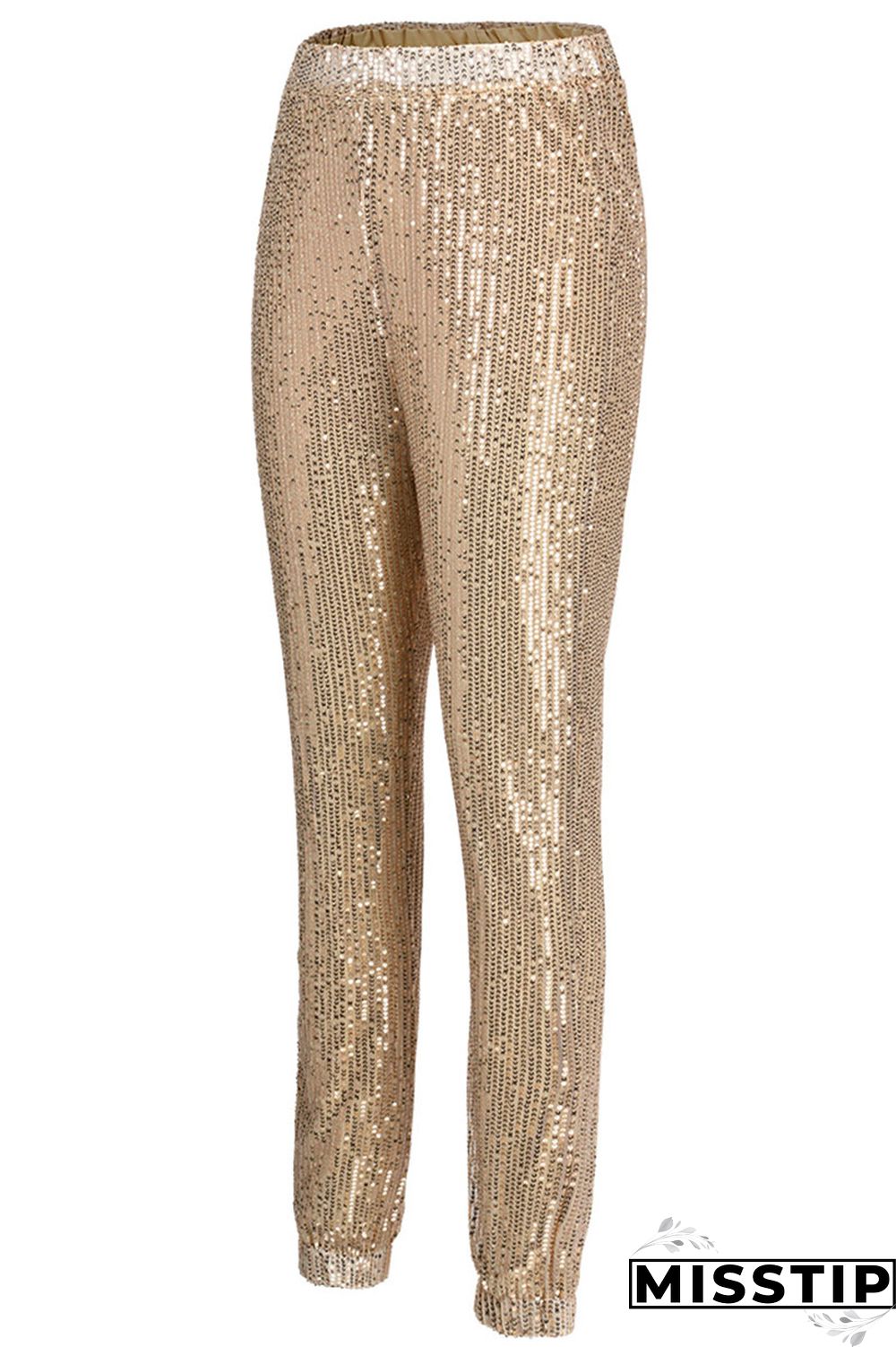 Gold Sexy Solid Sequins Mid Waist Pencil Bottoms