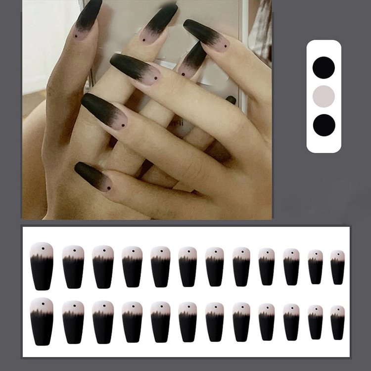 24pcs Press On Nails Coffin False Nails European Dark Black Gradient Matte Fake Nails DIY Acrylic Nail Decoration Ballerina Tips