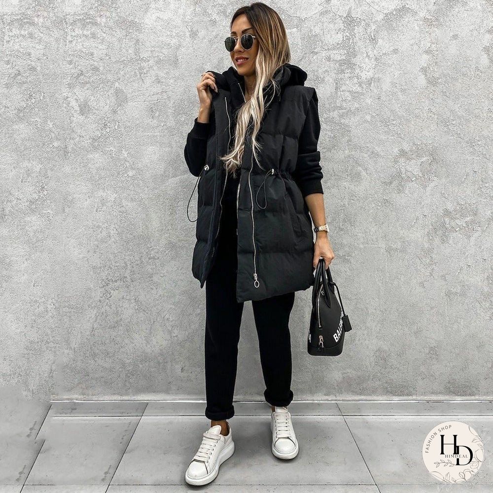 Drawstring Waist Zip Up Gilet Puffer Jacket