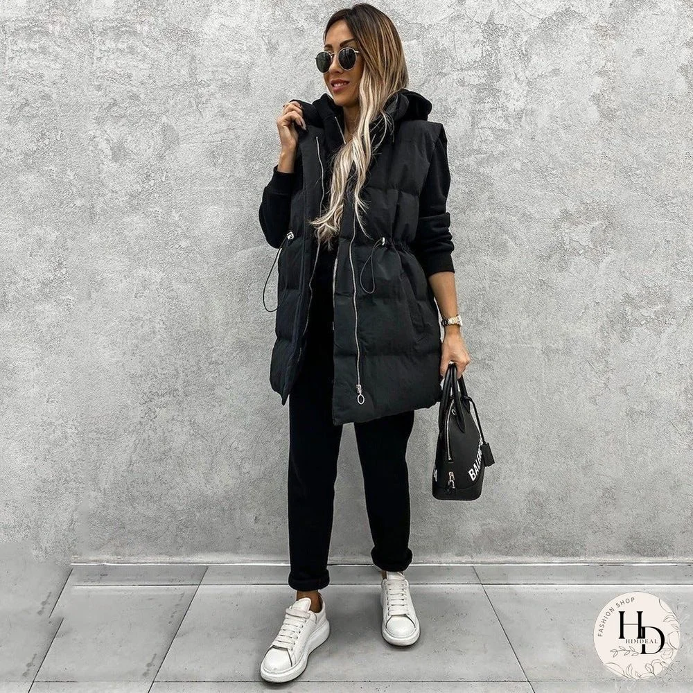 Drawstring Waist Zip Up Gilet Puffer Jacket