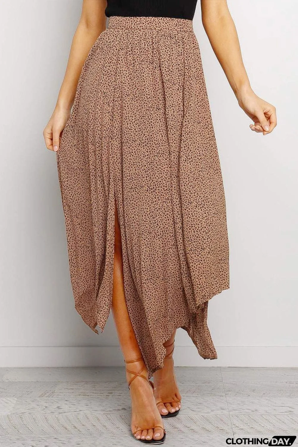 Fashion Print Side Slit Pleated Maxi Skirt