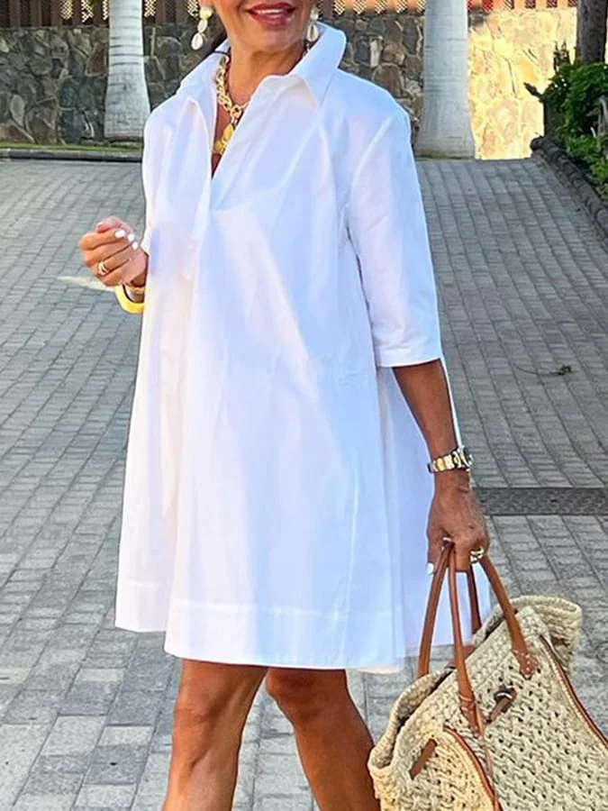 Women'S Fashion Temperament Commuter V-Neck Solid Color Dress