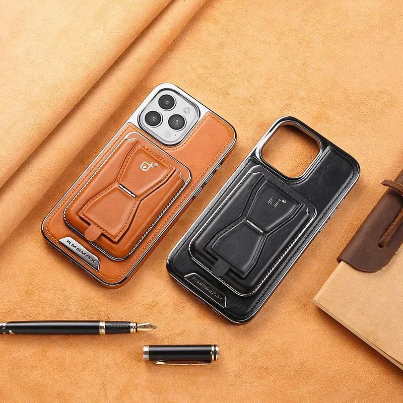 Luxurious leather magnetic iPhone case with removable card holder
