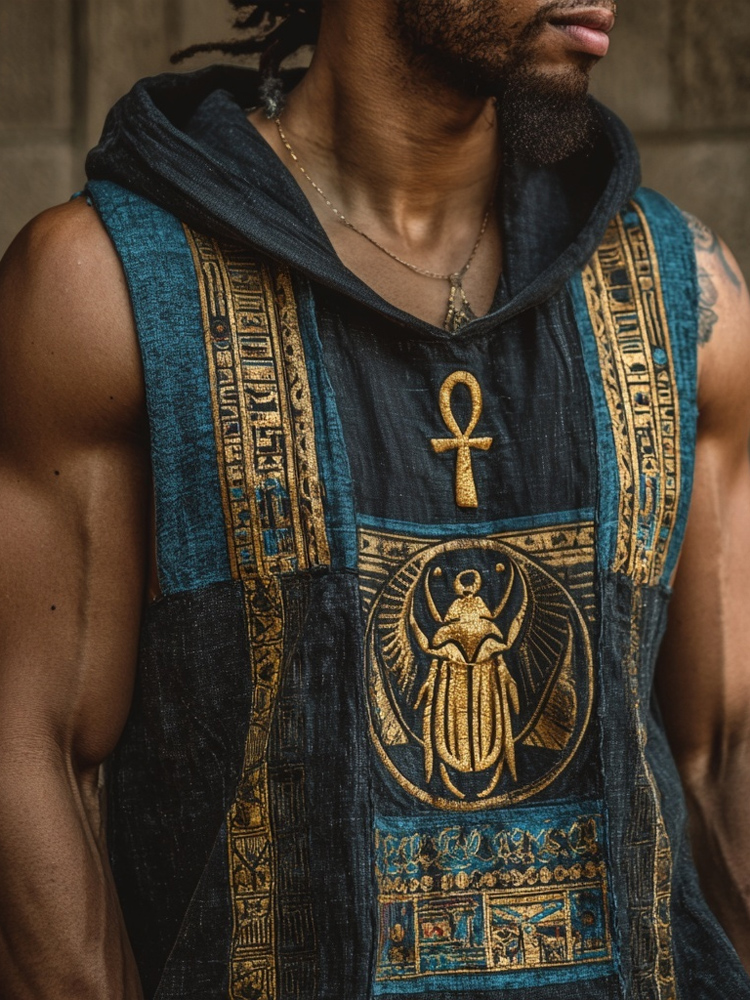 Comstylish Ankh & Scarab Beetle Ancient Egyptian Hooded Linen Tank