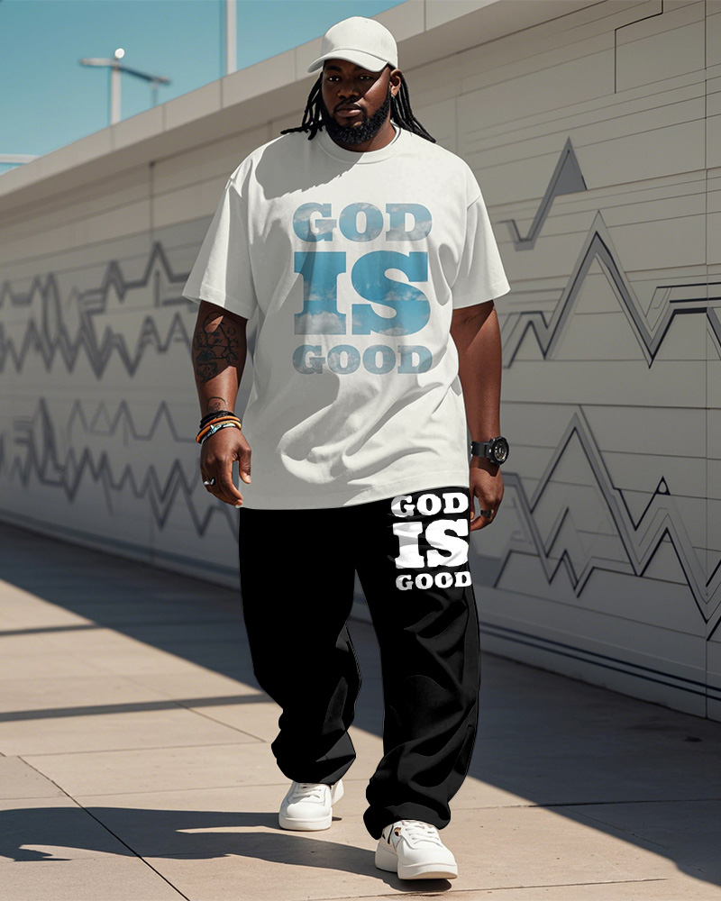 Men's Plus Size Faith GOD IS GOOD Alphabet Print T-Shirt Trousers Suit