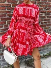 Abstract Printed Empire Long Sleeves Mini Dress