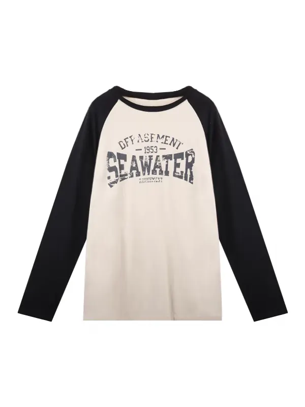Brownm raglan long sleeve T-shirt with printed slogan