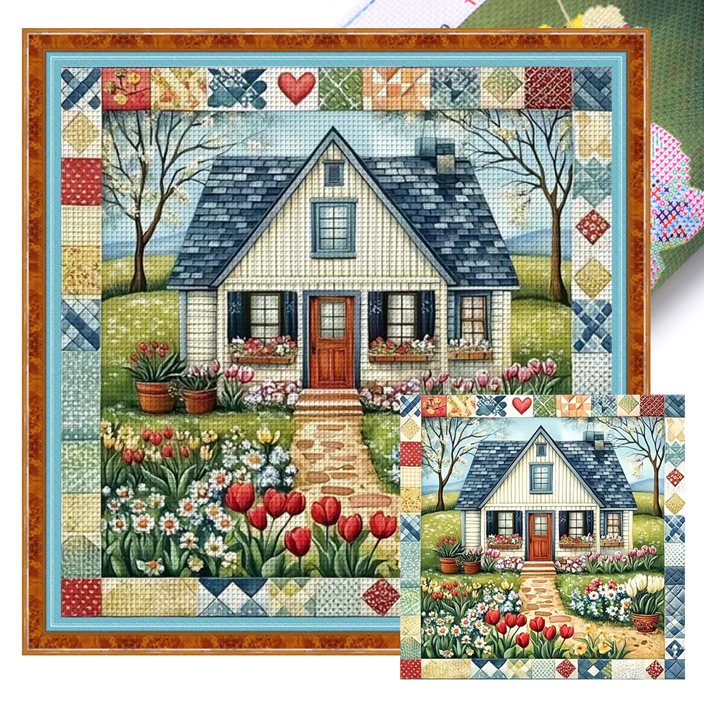 Colorful Patchwork House Full 11CT Pre-stamped Canvas(50*50cm) Cross Stitch