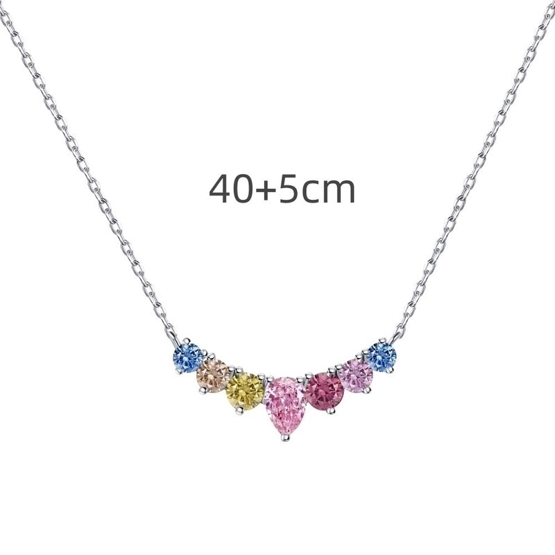 925 Sterling Silver Zircon Cable Chain Plating Inlay Water Droplets Necklace