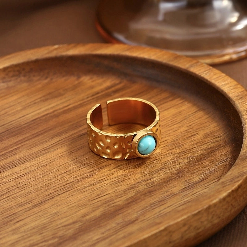 Elegant Geometric 304 Stainless Steel Turquoise Open Rings