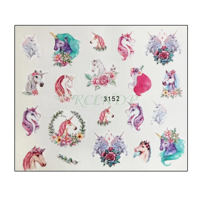 Water sticker for nail art decoration slider skull witch with rose flower watercolor ink design decal lacquer accessoires