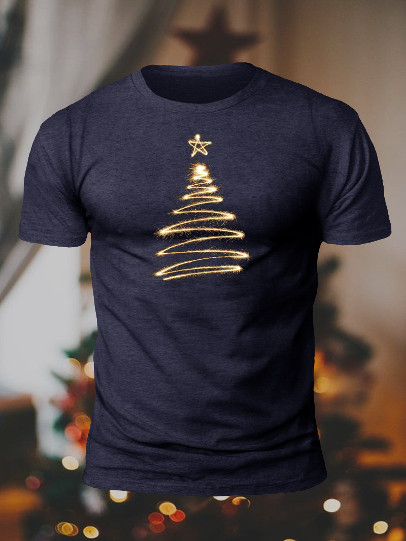 Men's Starlight Christmas Tree Print Casual Short Sleeve T-shirt